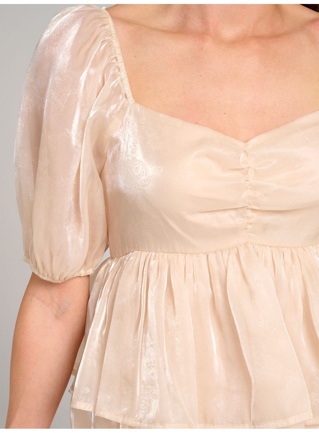 WOMEN'S SHORT PUFF SLEEVE SQUARE NECK TIERED RUFFLE MINI DRESS