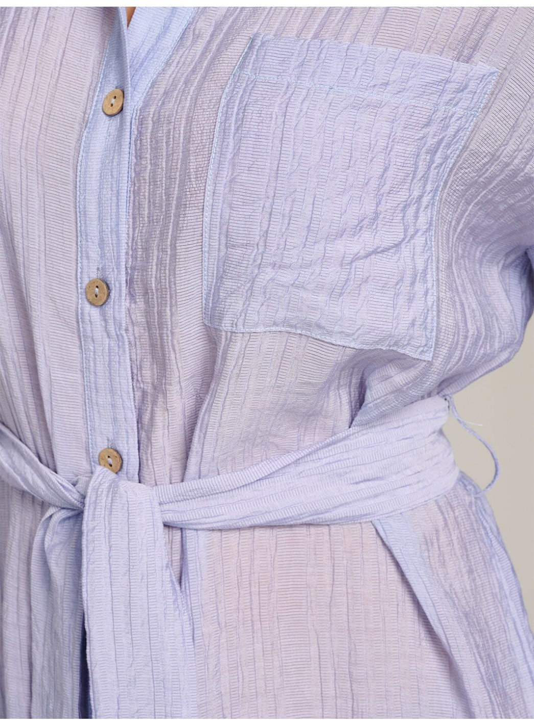 WOMEN'S LONG SLEEVE FONT POCKET BUTTON UP SELF TIE MIDI DRESS