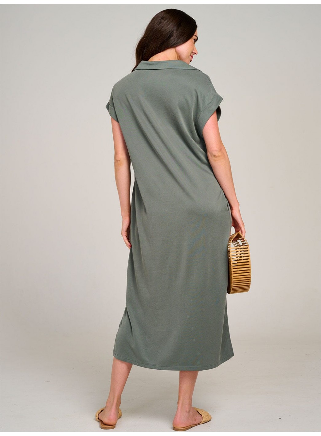 WOMEN'S SHORT SLEEVE V-NECK SIDE SLIT FRONT POCKET LOOSE FIT MAXI DRESS WOMEN'S SHORT SLEEVE V-NECK SIDE SLIT FRONT POCKET LOOSE FIT MAXI DRESS