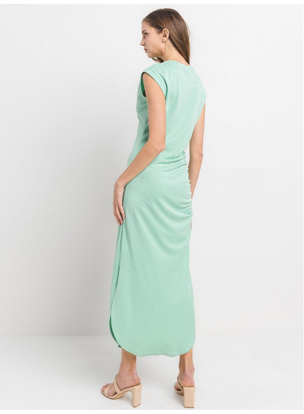 WOMEN'S SHORT SLEEVE SIDE RUCHED BODYCON MAXI DRESS WOMEN'S SHORT SLEEVE SIDE RUCHED BODYCON MAXI DRESS