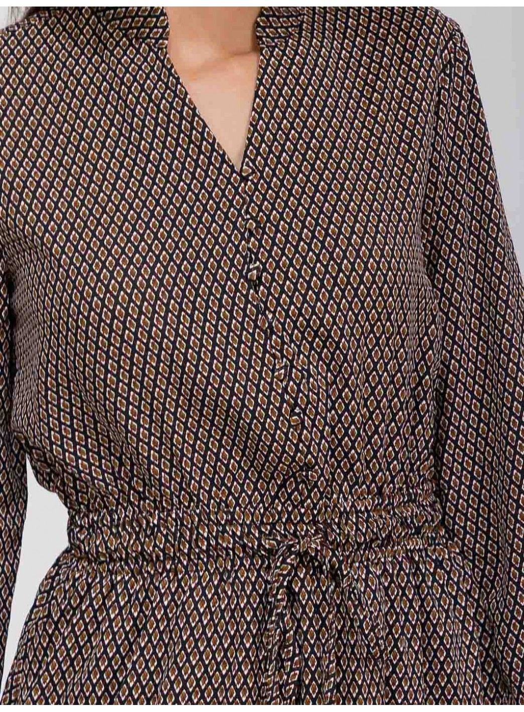 WOMEN'S LONG SLEEVE BUTTON UP ADJUSTABLE WAIST POCKETS PRINTED MIDI DRESS WOMEN'S LONG SLEEVE BUTTON UP ADJUSTABLE WAIST POCKETS PRINTED MIDI DRESS