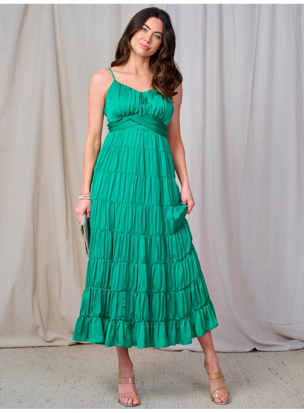 WOMEN'S SLEEVELESS OPEN BACK TIERED RUFFLE MAXI DRESS