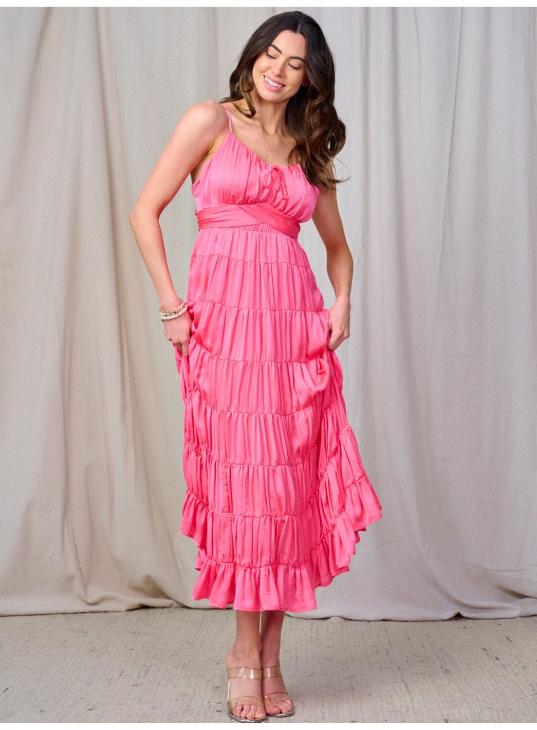 WOMEN'S SLEEVELESS OPEN BACK TIERED RUFFLE MAXI DRESS