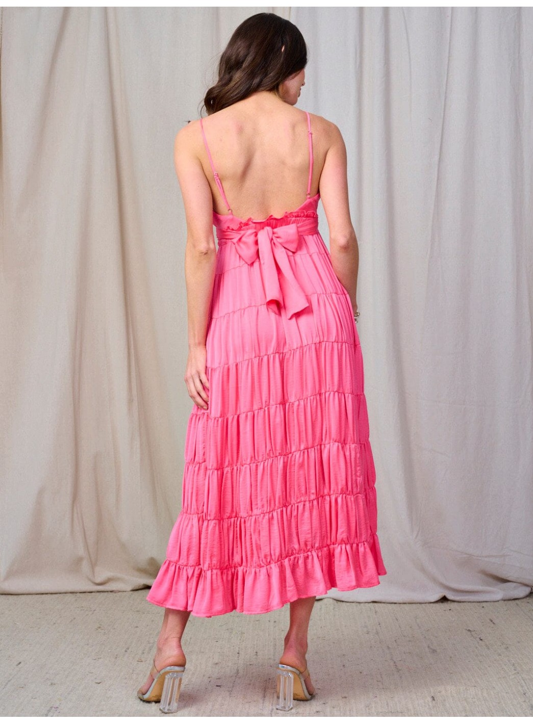 WOMEN'S SLEEVELESS OPEN BACK TIERED RUFFLE MAXI DRESS