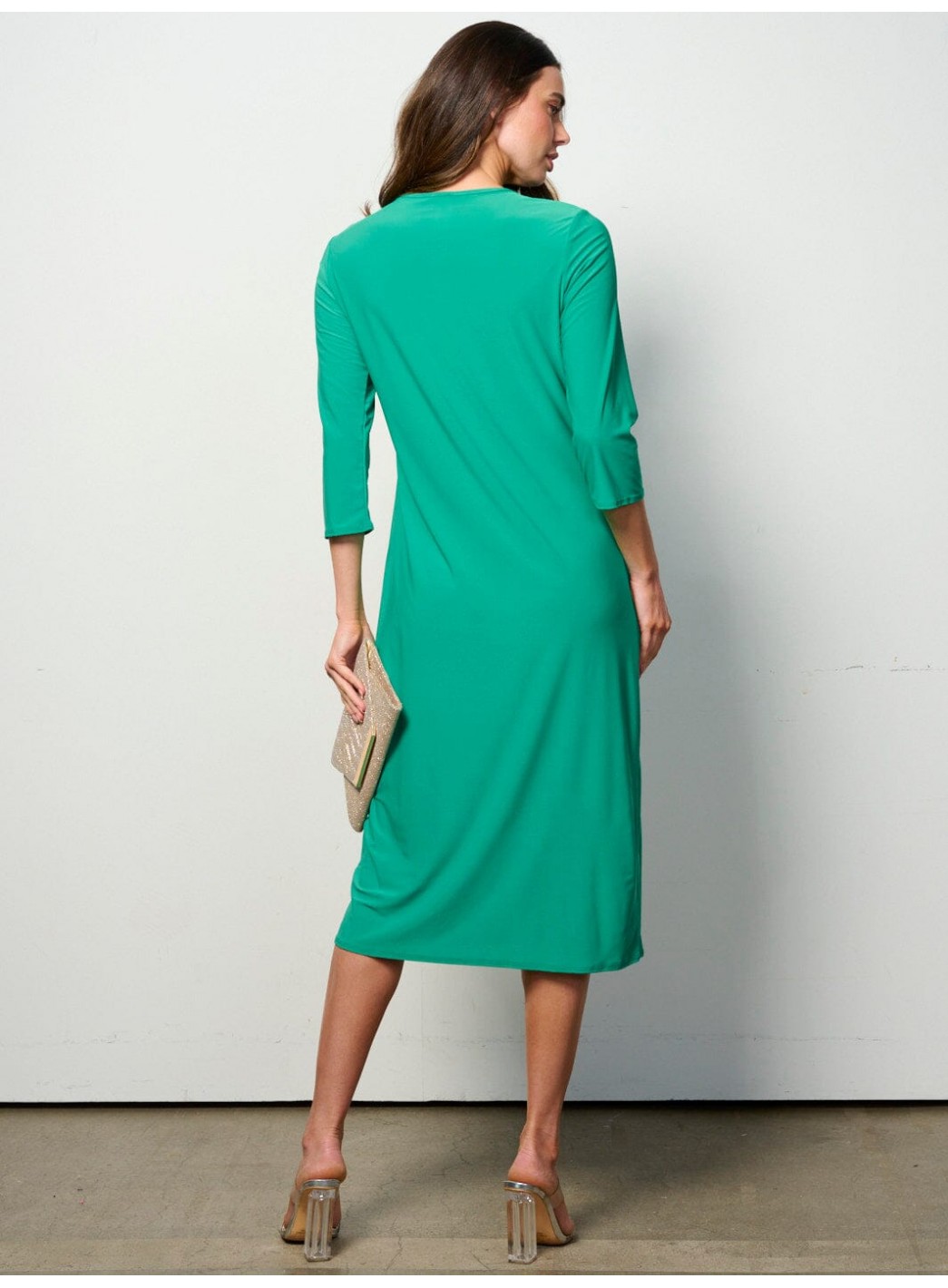 WOMEN'S 3/4 SLEEVES SOLID MIDI DRESS