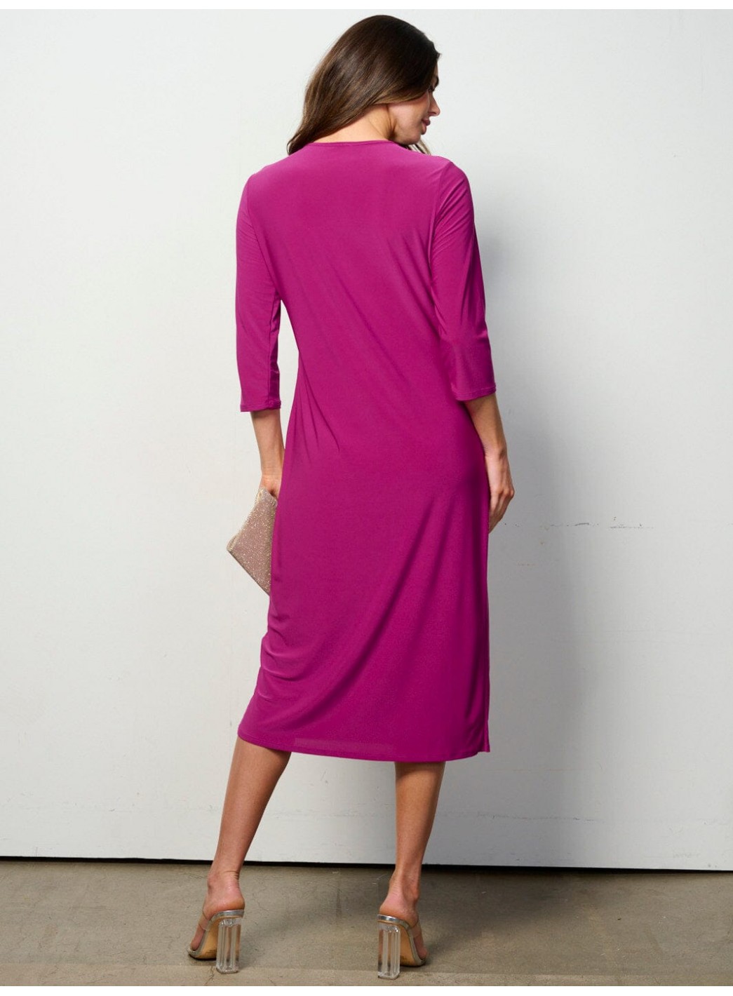 WOMEN'S 3/4 SLEEVES SOLID MIDI DRESS