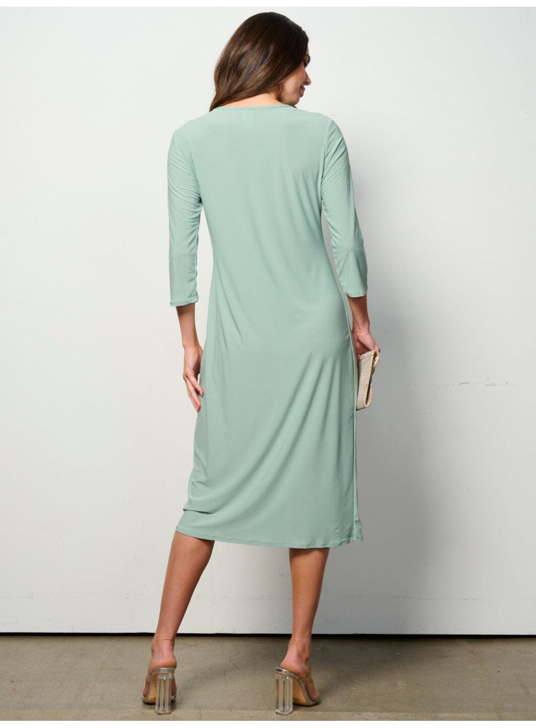 WOMEN'S 3/4 SLEEVES SOLID MIDI DRESS